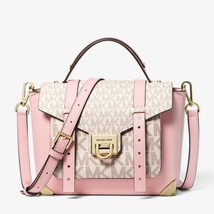 Michael Kors Manhattan Medium Leather and Logo Satchel  Color PWD BLSH MLT